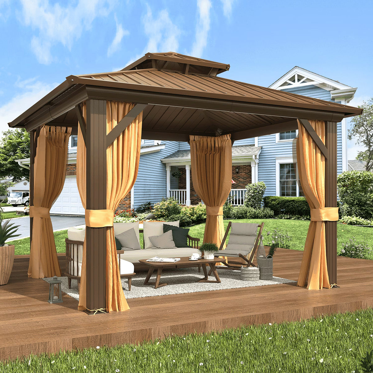 EROMMY 10'x12' Hardtop Gazebo with Galvanized Steel Double Roof & Aluminum Frame