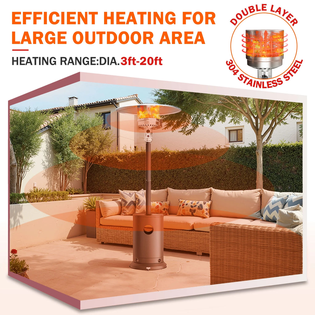 Patio Heater for Outdoor Use, 50,000BTU Propane Heater with Wheels and Adjustable Thermostat, Heavy Duty Stainless Steel Patio Heater, Freestanding Heater for Backyard, Deck, Garden, Silver