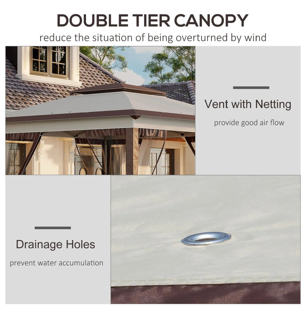 12' x 12' Pop Up Canopy Tent with Netting and Carry Bag, Instant Sun Shelter with 137 sq.ft Shade, Beige and Brown
