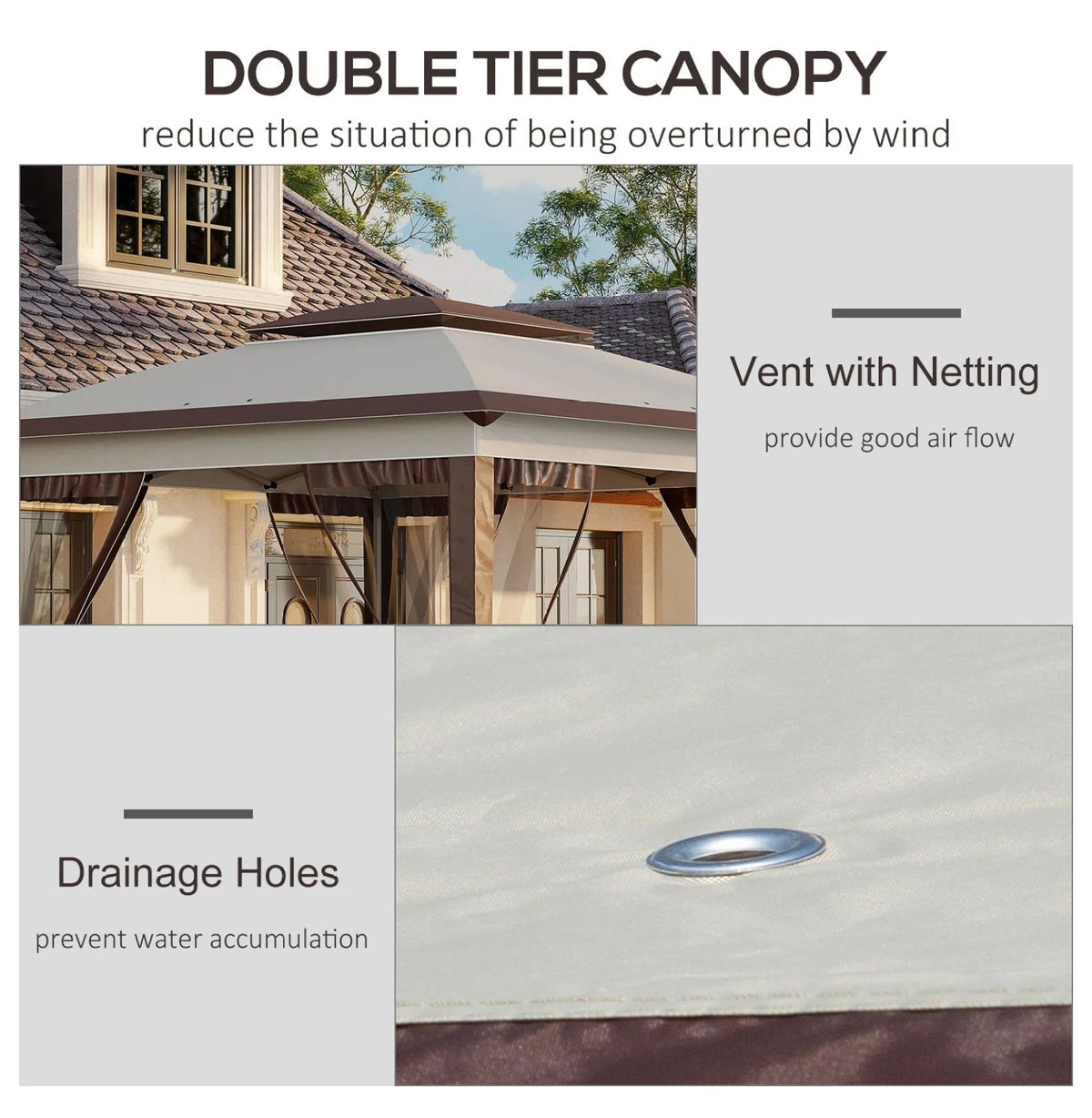 12' x 12' Pop Up Canopy Tent with Netting and Carry Bag, Instant Sun Shelter with 137 sq.ft Shade, Beige and Brown