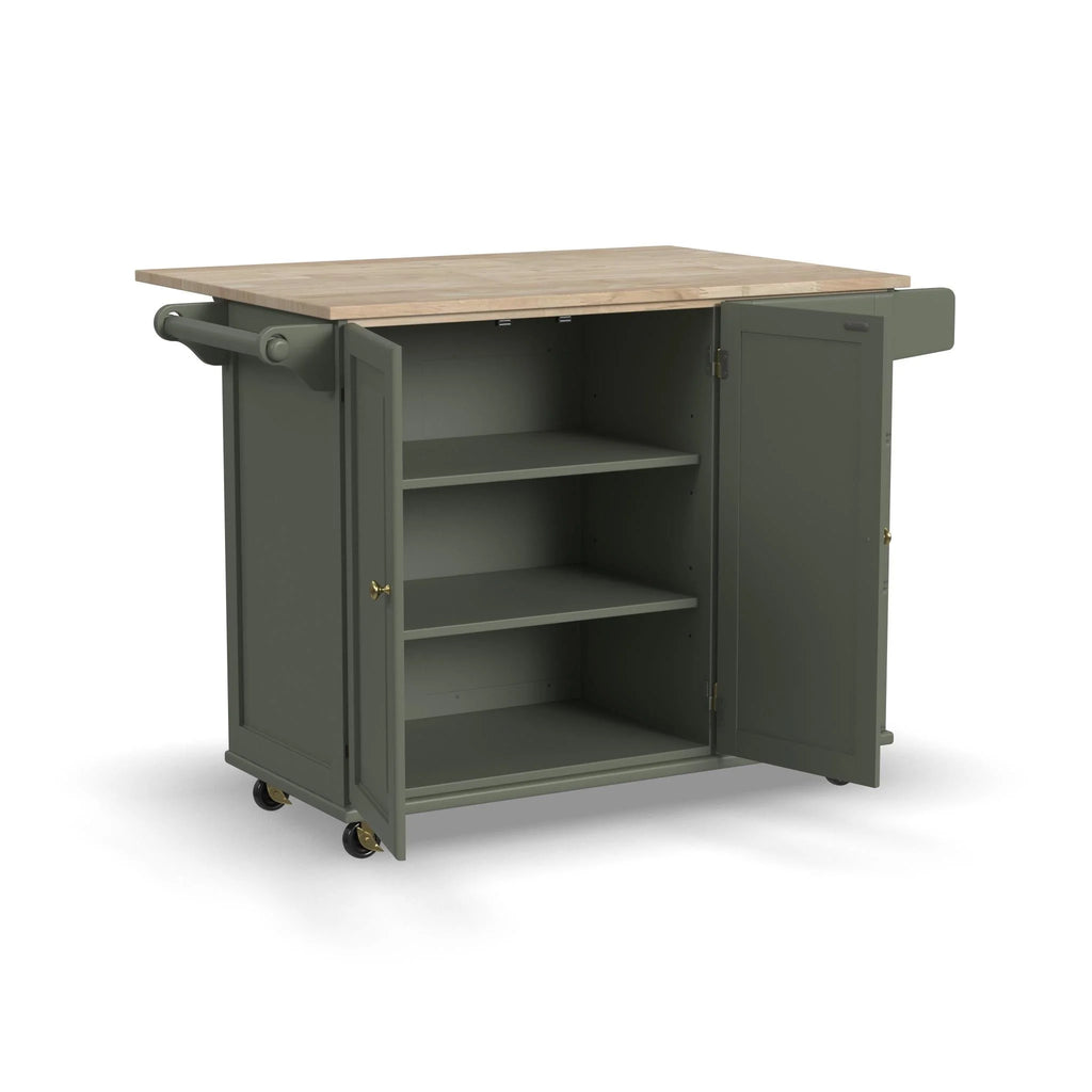 Homestyles Dolly Madison Engineered Wood Kitchen Cart in Sage Green/Brass