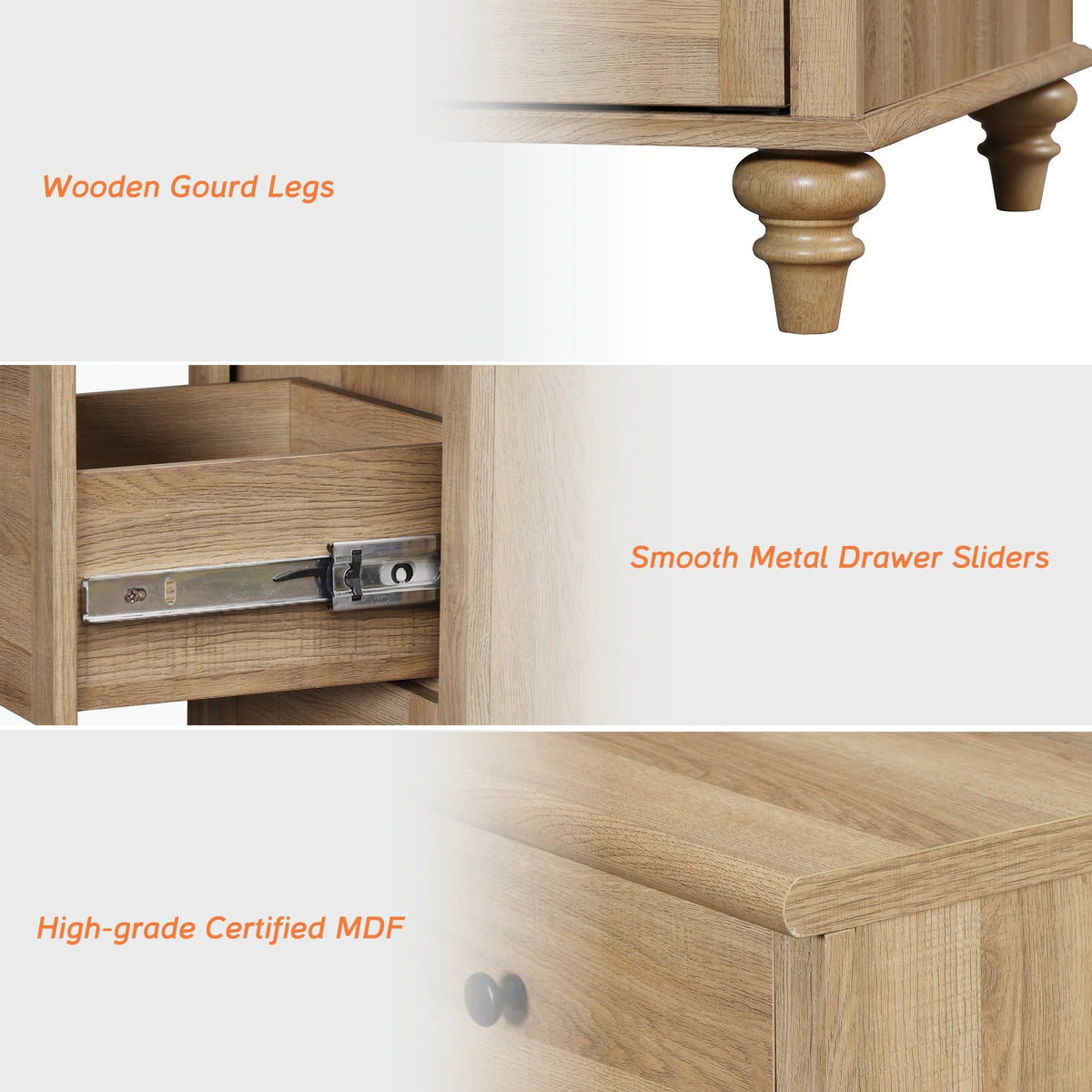 Oak 7 Drawer Dresser for Bedroom, Wooden Chest of Drawers for Living Room
