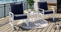 SUNLEI 3 Pcs Patio Outdoor Furniture Set, Porch Chairs Conversation Sets with Glass Coffee Table, Outside Metal Sofa Set for Garden, Balcony, Poolside, Backyard, Blue