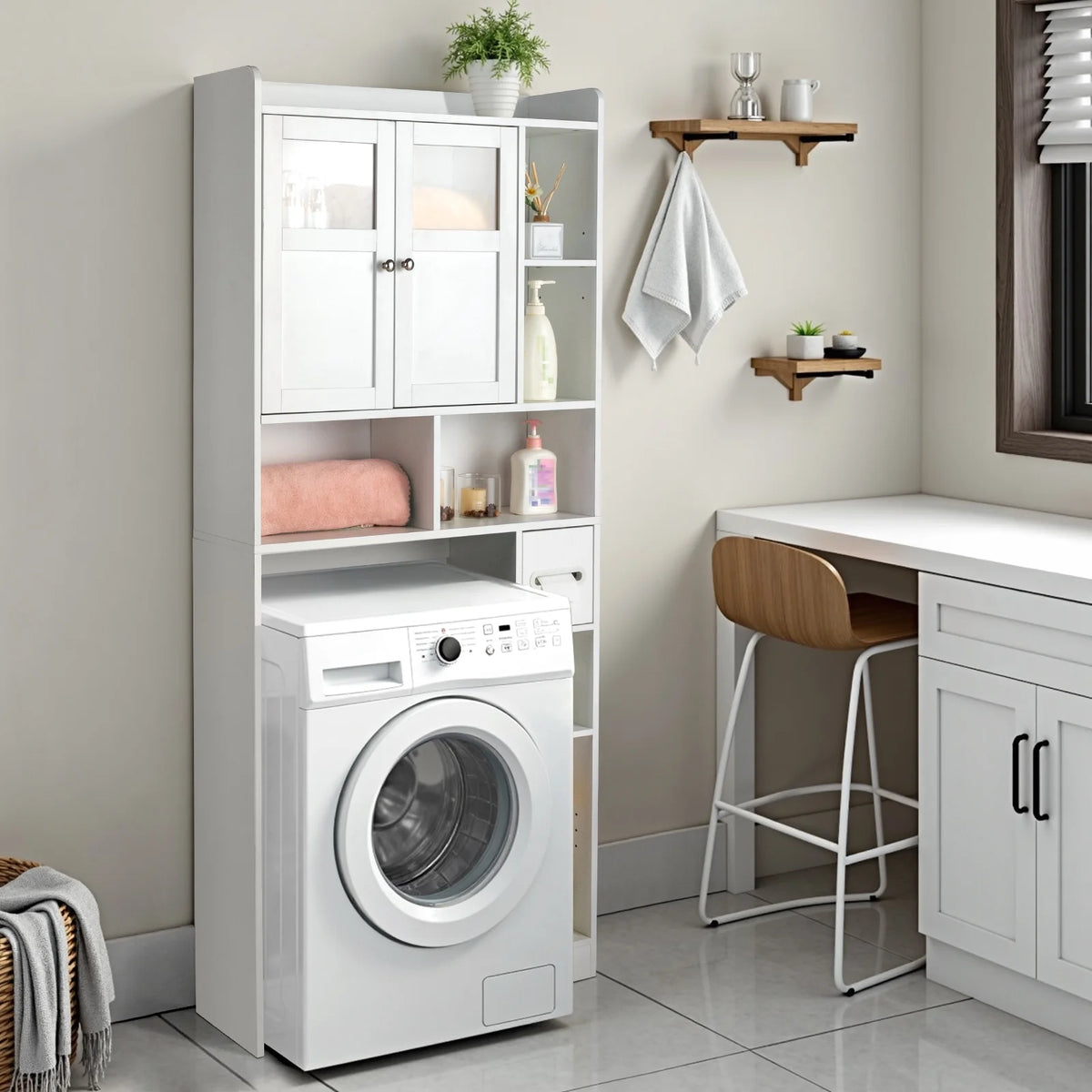 Ktaxon Over the Toilet Bathroom Storage Cabinet with 2 Doors & 3 Storage Shelves Space Saver, White