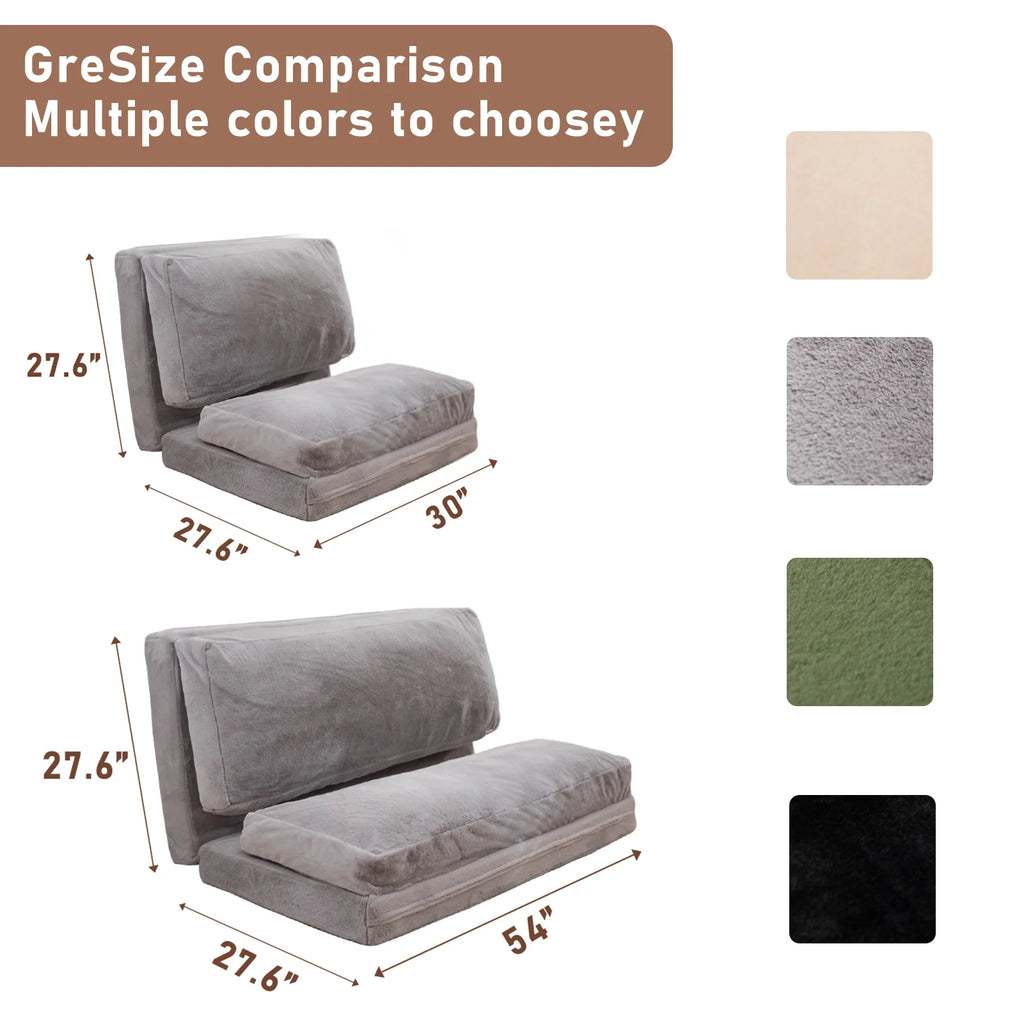Folding Sofa Bed,Extra Thick and Long Fluffy 4 Position Convertible Flip Lounge Chair,Foam Filling Folding Matress Sofa Bean Bag with Washable Cover,Grey,39x95 Inch