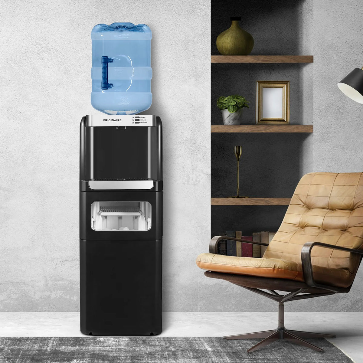 Frigidaire 3-in-1 Water Cooler Dispenser with Built-in Ice Maker Hot & Cold, 5 Gallon, Black