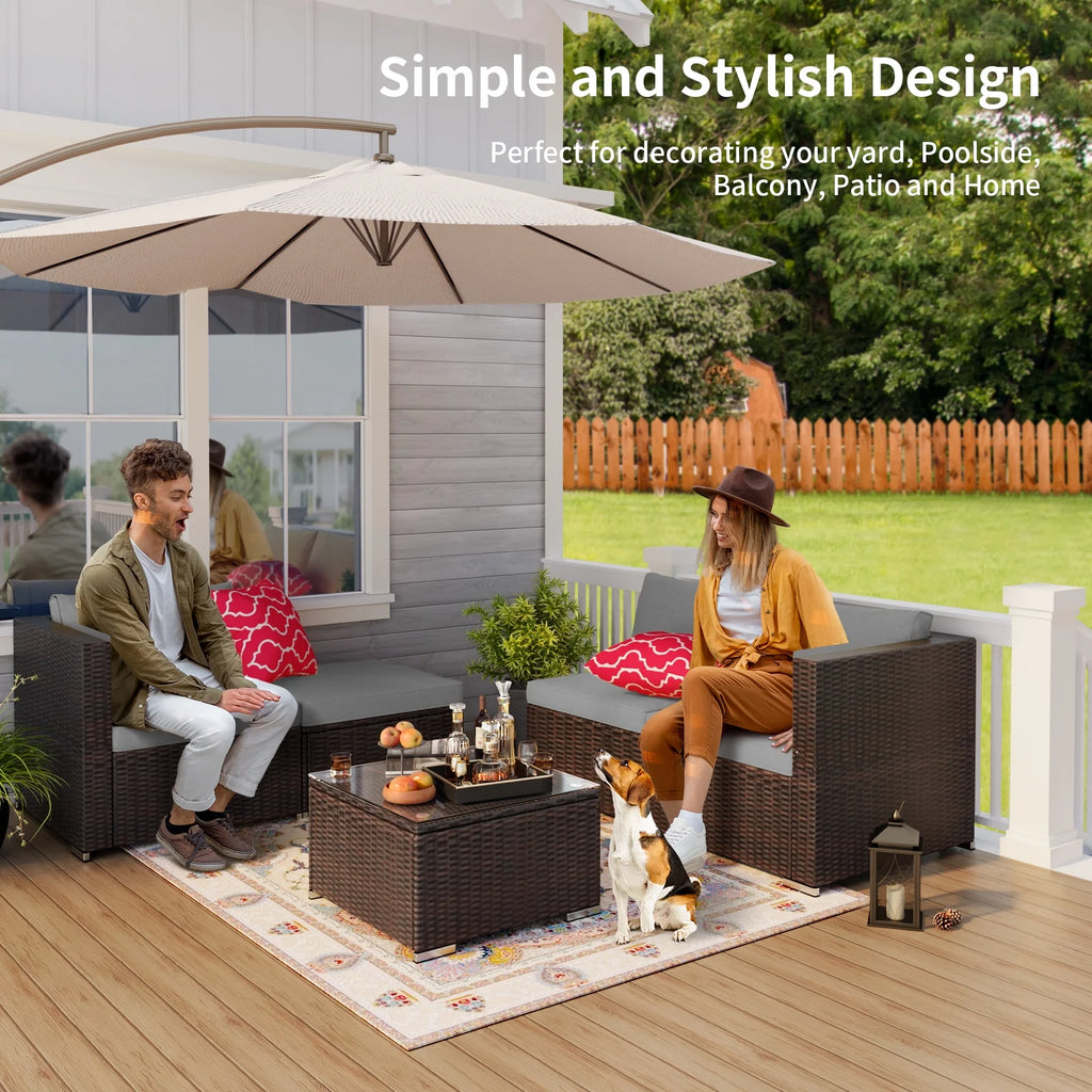 Aiho 7-Piece Rattan Patio Furniture Set , Outdoor Sectional Furniture Set for Patio, Garden, Backyard, Grey