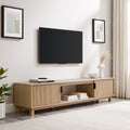 Walker Edison Mid-Century Modern Reeded 2-Door TV Stand for TVs up to 80, Coastal Oak