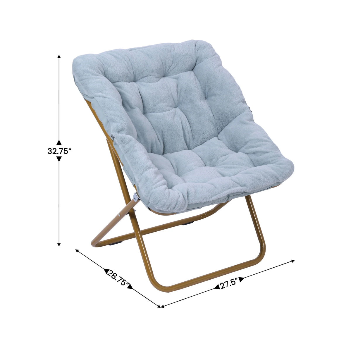 Emma + Oliver Oversized Faux Fur Folding Saucer Chair for Dorm, Bedroom, Black Faux Fur/Black Frame