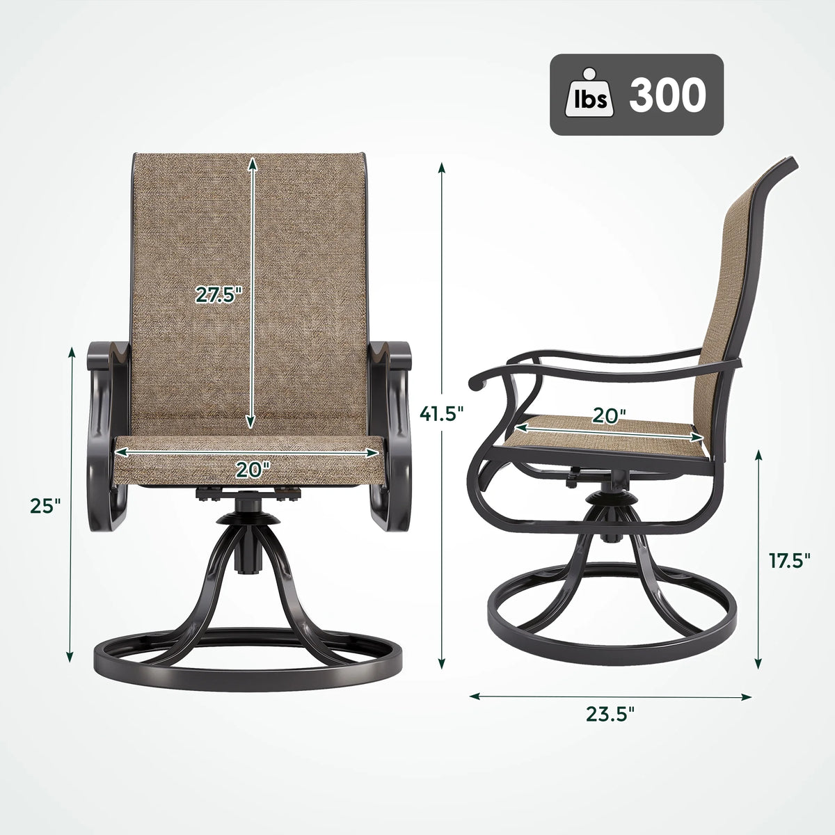 ELPOSUN Patio Swivel Chairs Set of 2, Outdoor Dining Chairs High Back All Weather Breathable Textilene Outdoor Swivel Chairs with Metal Rocking Frame for Lawn Garden Backyard Deck, Khaki