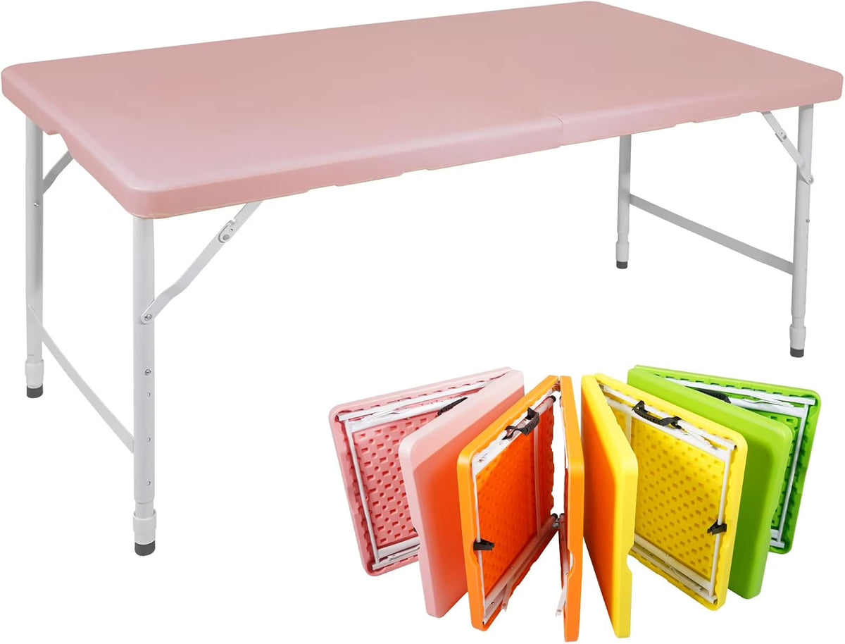 Folding Table with Carry Handle, Portable Fold-in-Half Plastic Table, Rectangle Foldable Table for Indoor