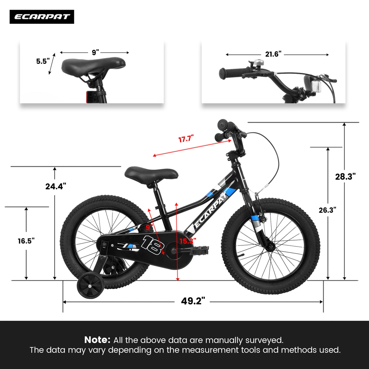 iRerts Kids Bike with Training Wheels, 18 Inch Boys Girls Bike for Kids Ages 4-9 Years Old, Children Bicycle with Front V Brake, Rear Holding Brake, Red