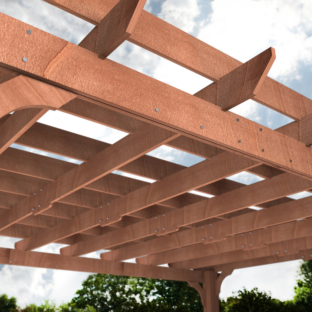VEIKOUS 12'x10' Cedar Wood Pergola w/ Flat Roof and Ground Stakes for Outdoor Patio, Garden, Deck