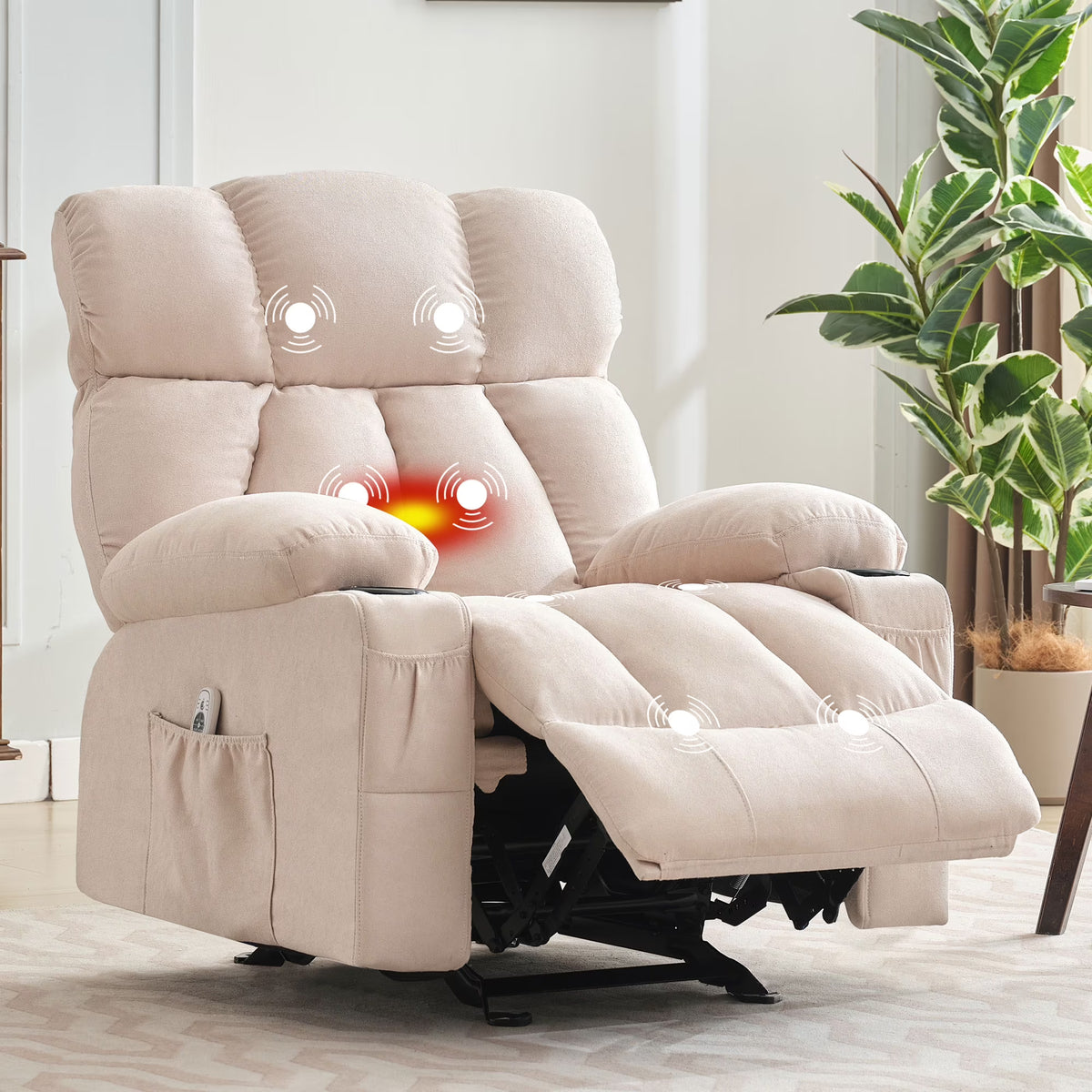 JONPONY Manual Recliner Chair with Heat Therapy and Massage Function, Heavy Duty Reclining Mechanism Massage Chair, Elderly Single Rocker Sofa with Cup Holders for Bedroom Home Theater,Grey