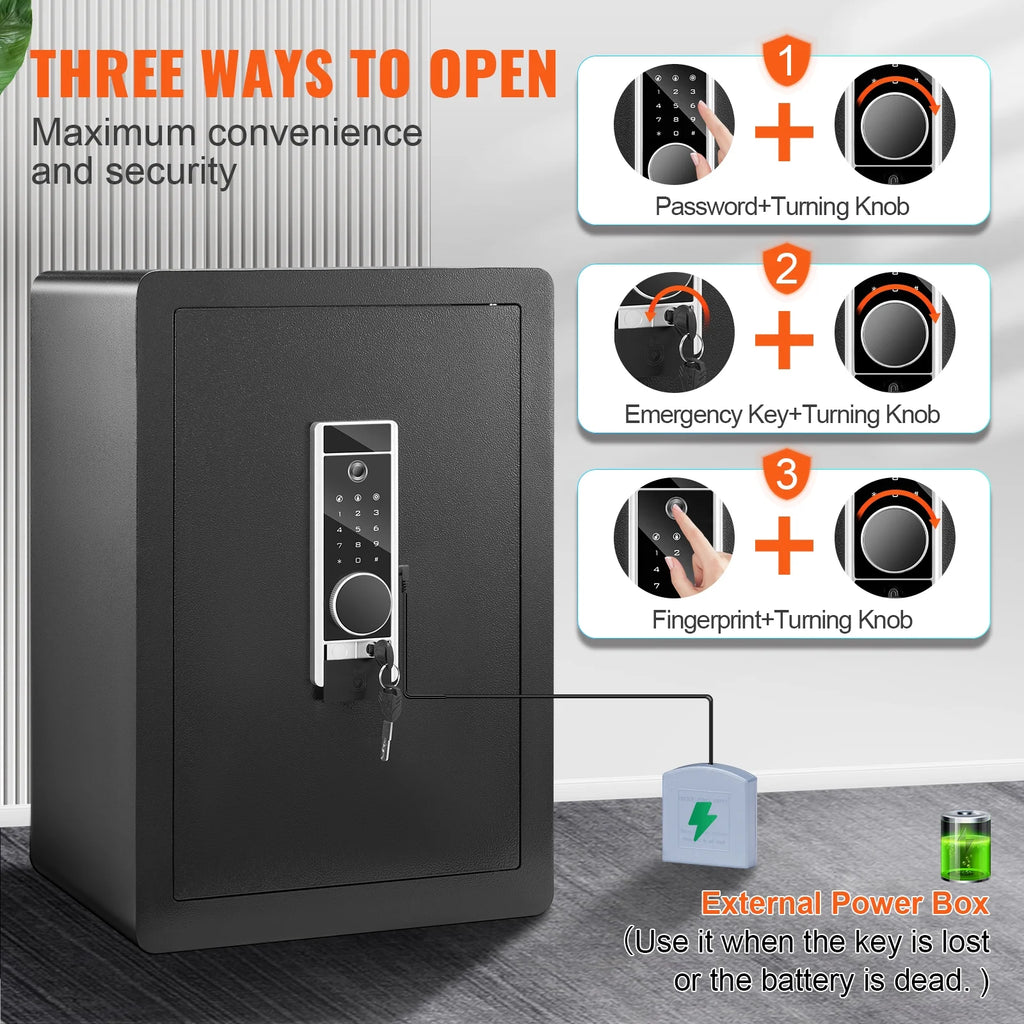 BENTISM Security Safe Box 2.2 Cubic Feet Fingerprint Digital Keypad Lock Box Safe Fingerprint Safe Box with Inner LED Light Fire Resistant Home Safe Steel for Cash Gold 15.75x13x23.6 inch