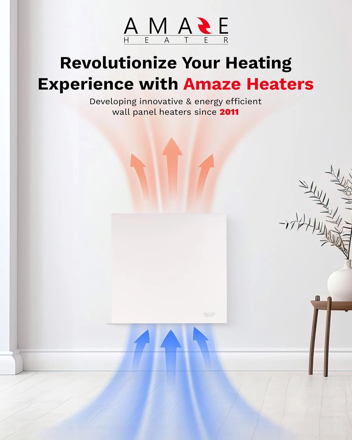 Amaze Heaters Dual Smart 400W Energy Efficient Space Heater w/Heat Guard & Wall Mount Kit - 24 x24 Paintable & Silent Indoor Electric Heater - For Up to 160 sq ft Rooms Such as Bedroom & Bathroom