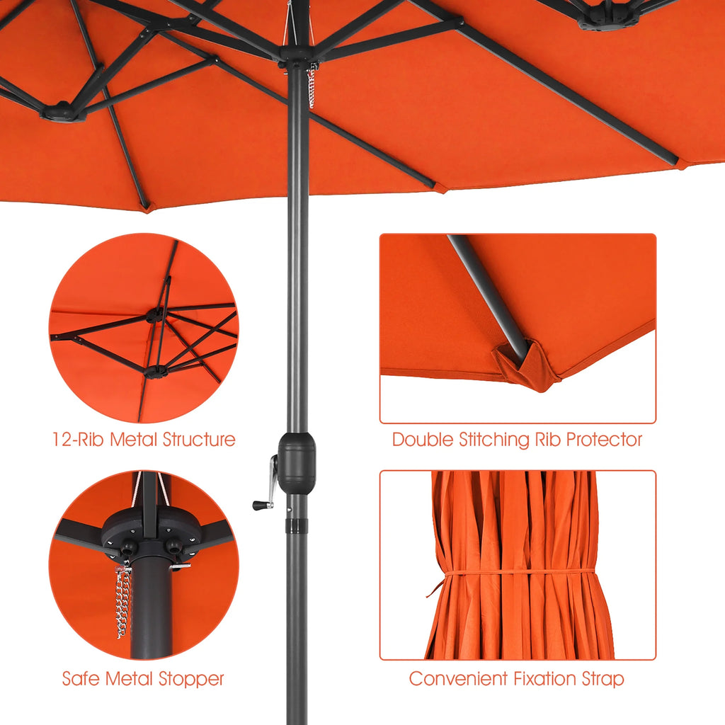Costway 15ft Beige Patio Double-Sided Umbrella, Crank Lift