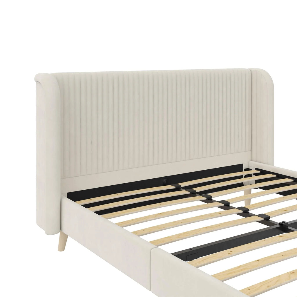 Novogratz Holly Upholstered Wingback Bed, Queen, Ivory Velvet