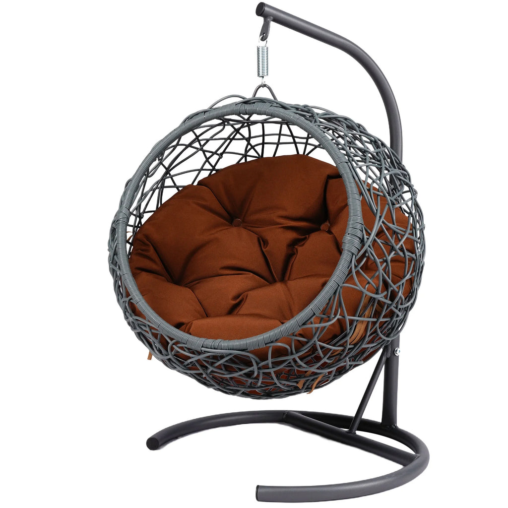 Cat Swing Bed with Stand & Cushion, Cat Egg Chair with Rattan Wicker Appearance, Indoor Hanging Swinging Cat Bed