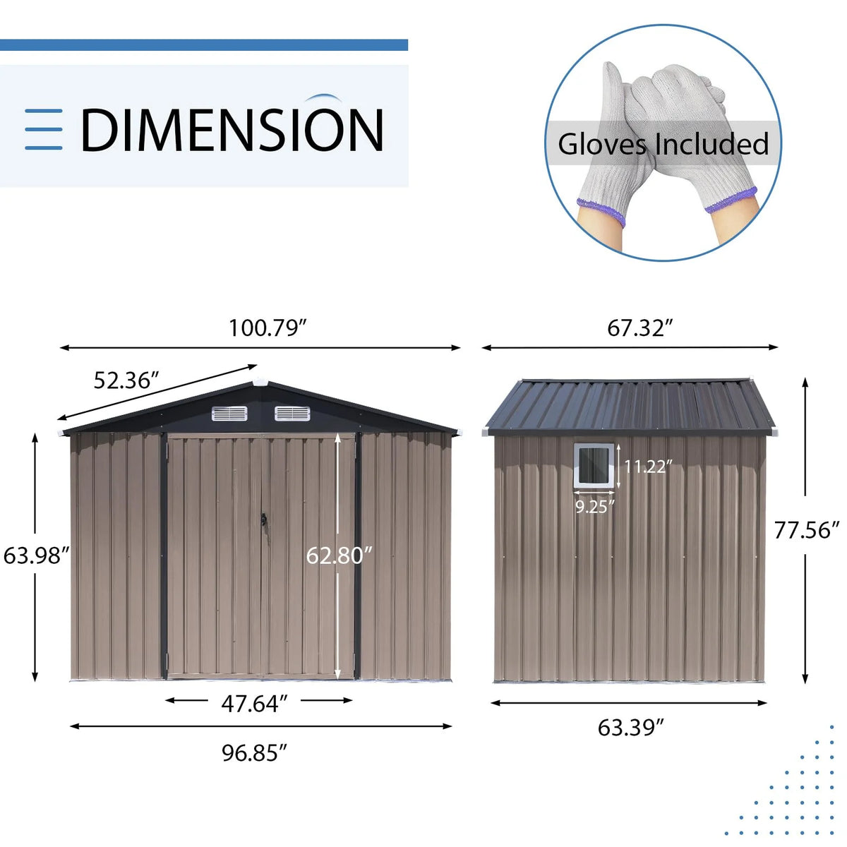 JOIVI 8'x6' Outdoor Storage Shed, Galvanized Metal Tool Storage Shed, Weather Resistant Garden Shed W/Lock for Backyard Patio Lawn, Brown