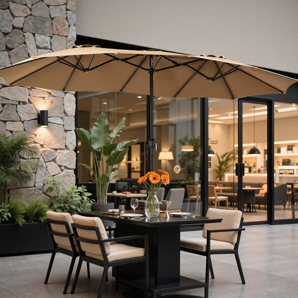 edx 15ft Patio Umbrellas (Base Included), Large Outdoor Double-Sided Rectangle Market Umbrella with Stand for Poolside, Lawn, and Backyard, Navy Blue