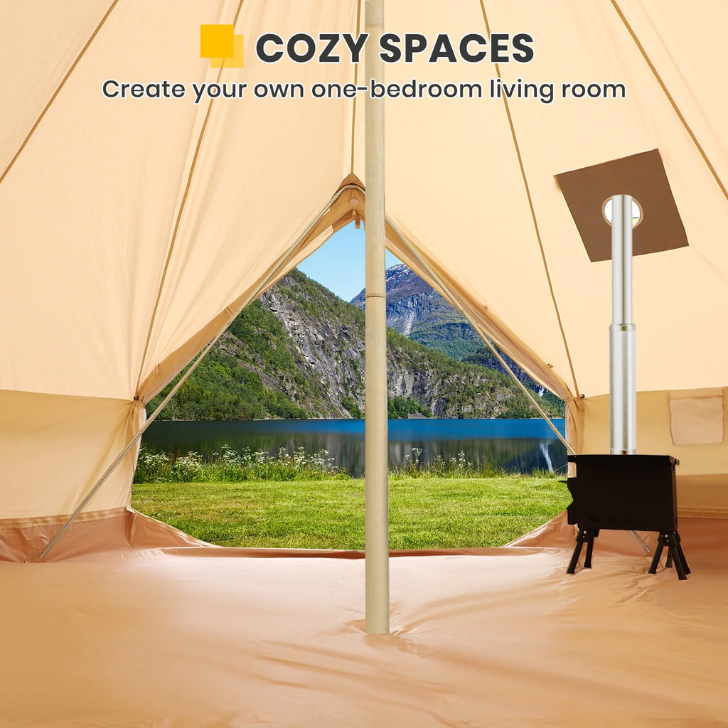 Canvas Bell Yurt Tent, 4-Seasons Shelter with Stove Jack & Waterproof, Luxury Camping Tent for Family Outdoor Adventures, 6-8 Person Use