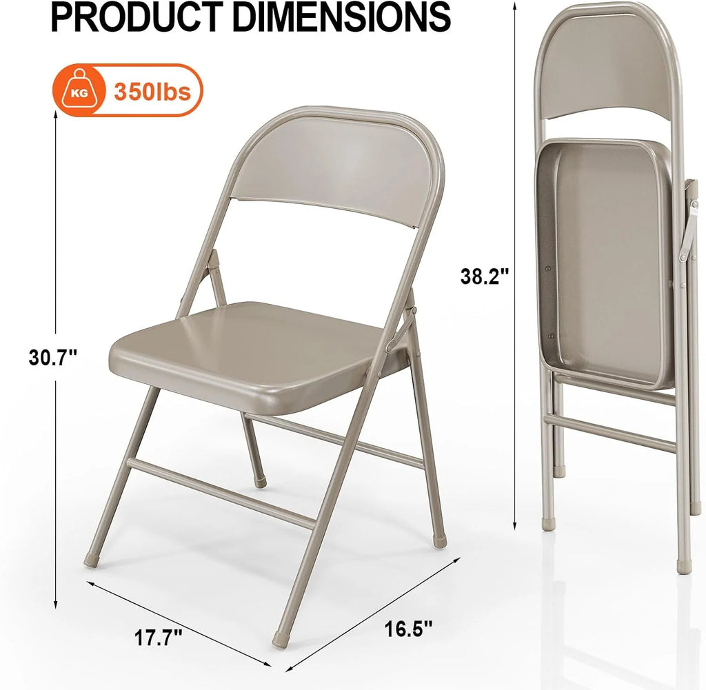 VINGLI Folding Chairs All Steel Metal Frame, Capacity 350 lbs, Durable Portable and Versatile for Indoor Outdoor Use, Black, Set of 8