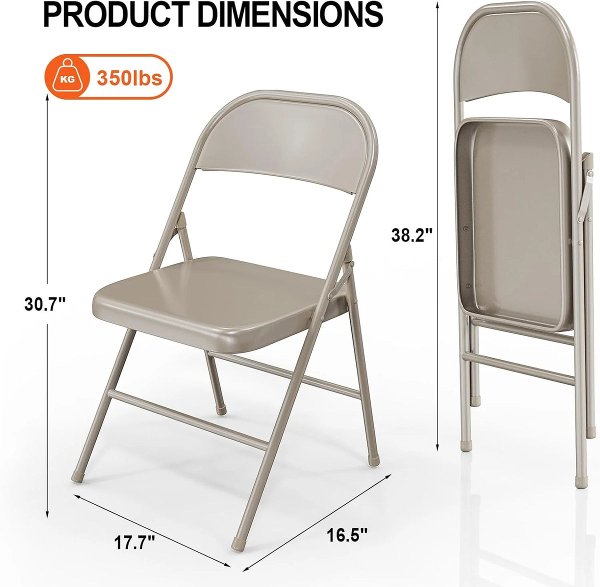 VINGLI Folding Chairs All Steel Metal Frame, Capacity 350 lbs, Durable Portable and Versatile for Indoor Outdoor Use, Black, Set of 8