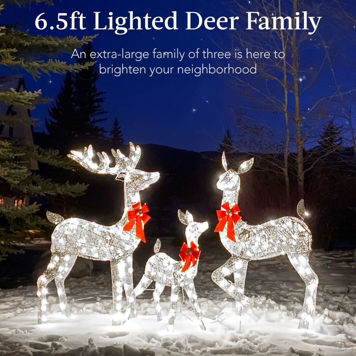 Best Choice Products 6.5ft 3-Piece Lighted Christmas Deer Set Outdoor Yard Decoration w/ 385 LED Lights, Stakes - Gold
