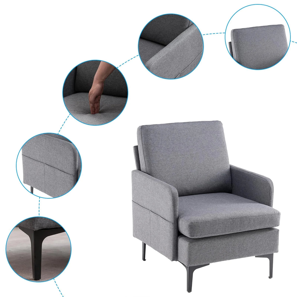 Ktaxon Fabric Accent Chair, Reading Armchair with Removable Cushion, Single Sofa with Extra Seat Depth for Living Room Bedroom Black