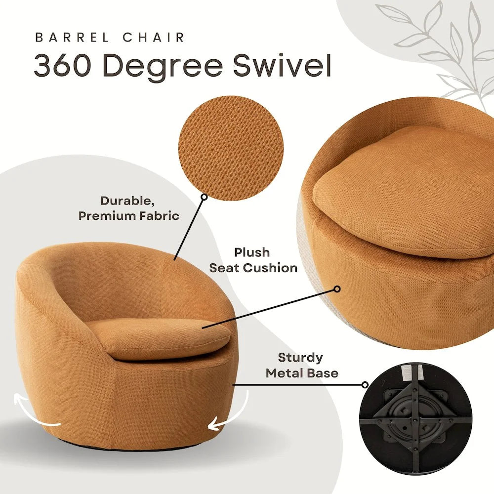 Roundhill Furniture Winnie Modern Barrel Chair, 360 Swivel