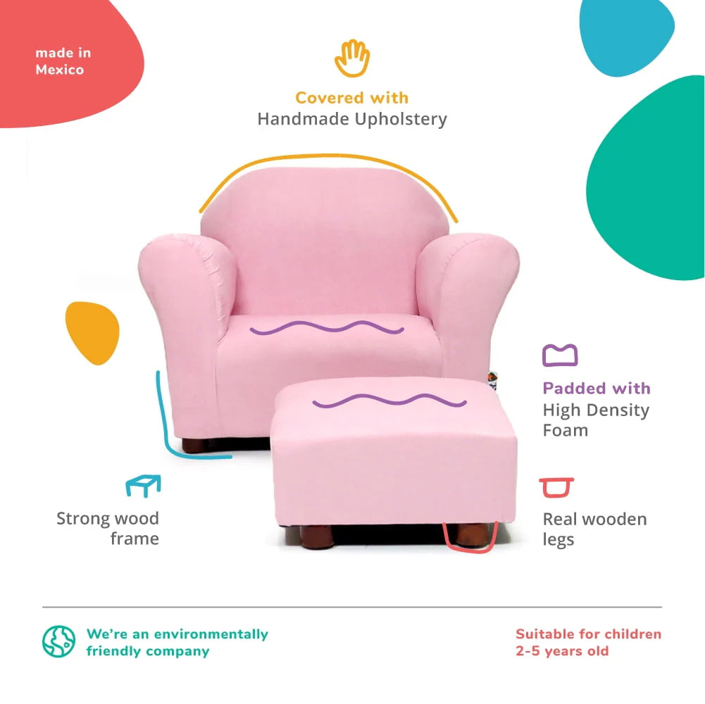 Keet Roundy Children's Chair Microsuede Pink with ottoman