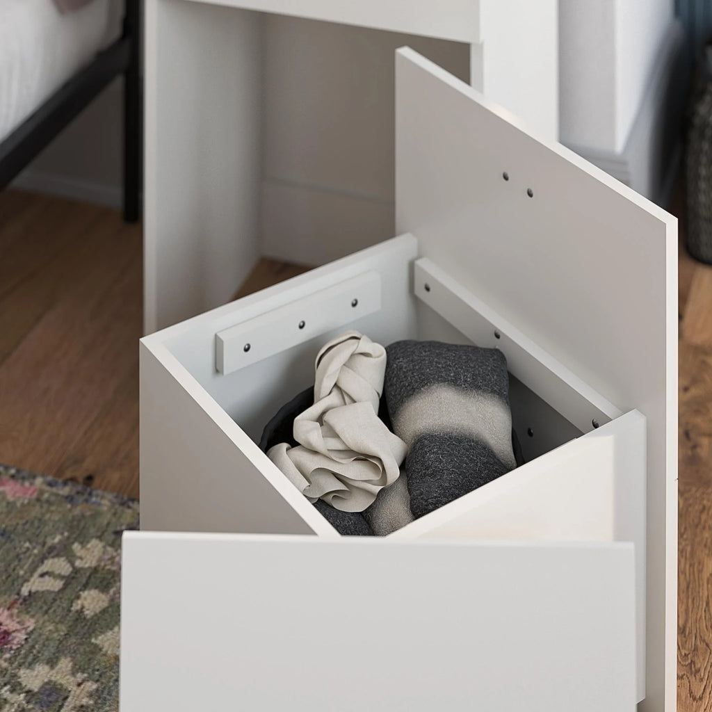Ameriwood Home Compact 3-in-1 Vanity Set, Makeup Storage Desk & Stool, Mirror w/ LED lights & USB Charging Station, White