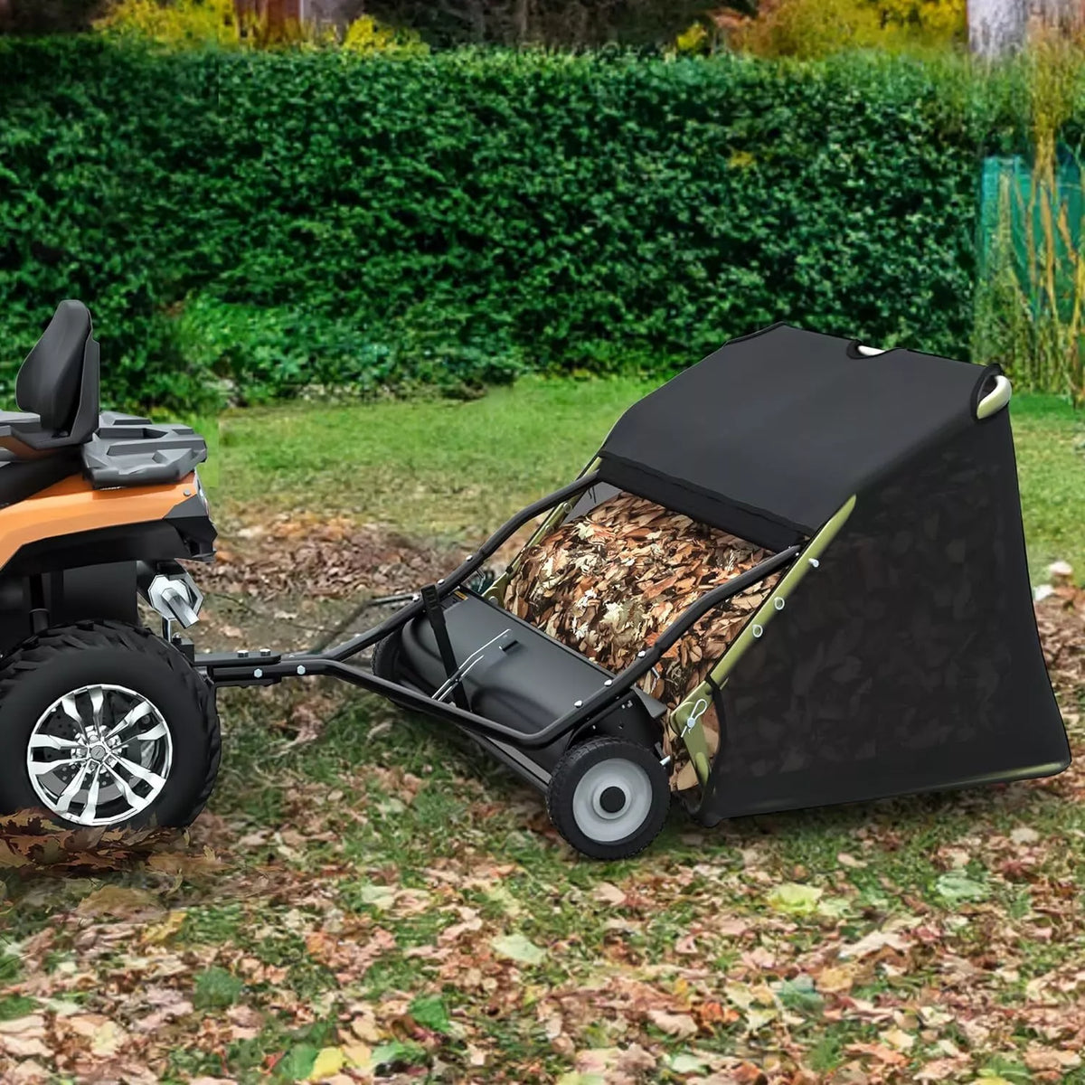 Dextrus 42 in Tow Behind Lawn Sweeper Leaf Collector for Garden Grass Lawn 12 Cu ft Capacity Tractor assembly