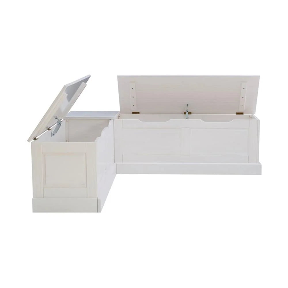 Pemberly Row Natural White Wood Nook With Green Polyester Fabric Cushions