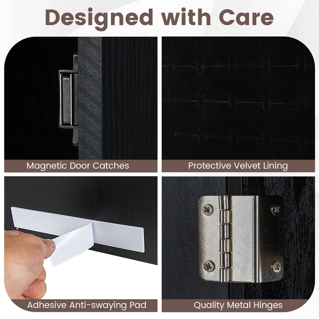 Costway Wall Door Mounted Mirrored Jewelry Cabinet Storage Organizer-Black