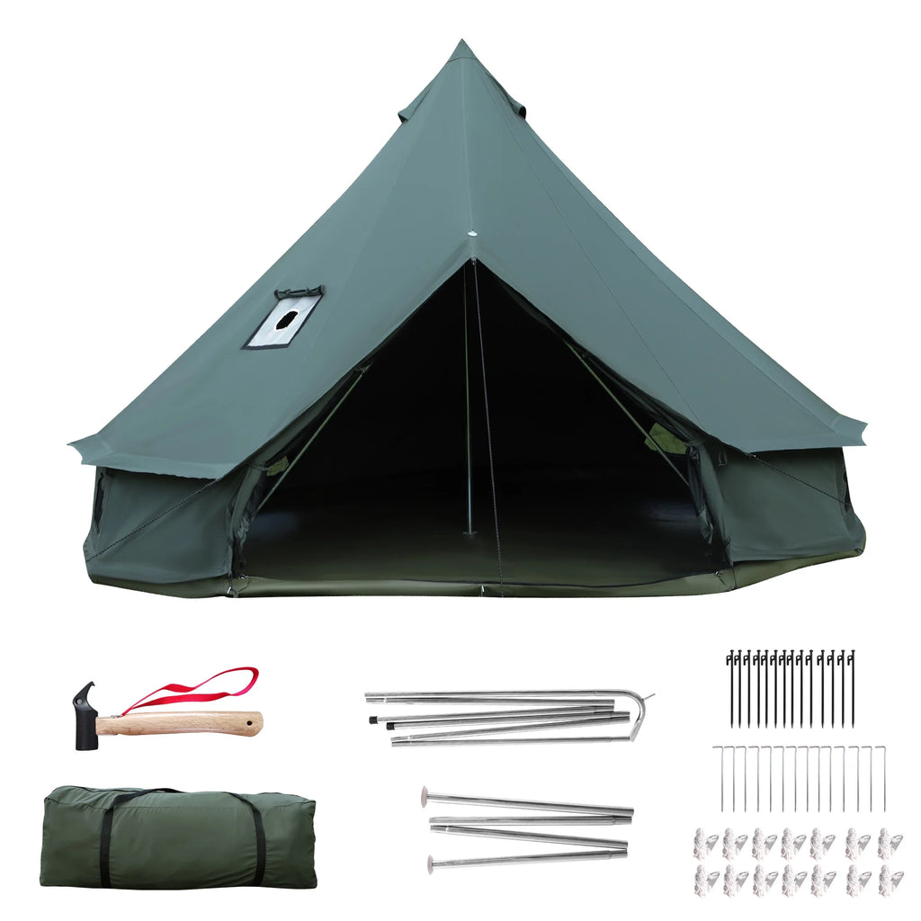 Canvas Bell Yurt Tent, 4-Seasons Shelter with Stove Jack & Waterproof, Luxury Camping Tent for Family Outdoor Adventures, 6-8 Person Use