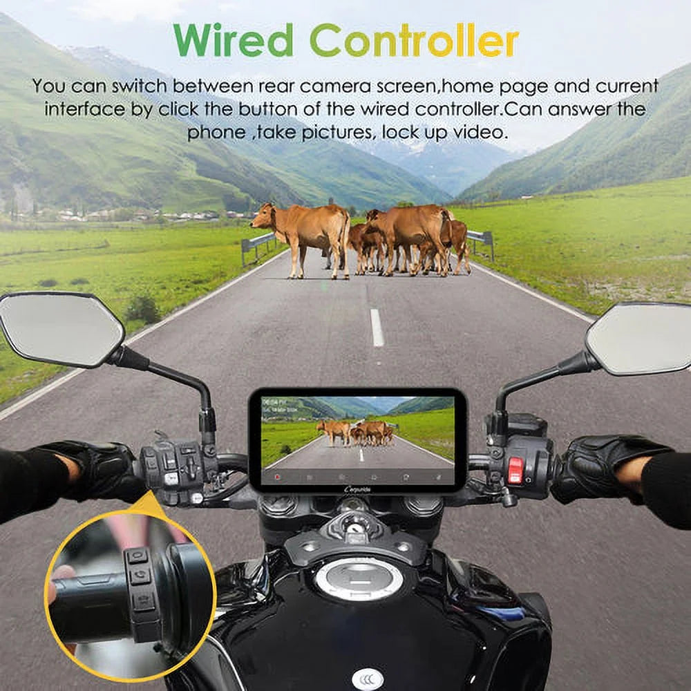 Carpuride W603D Wireless Portable Carplay A-Auto Waterproof IP67 Motorcycle Stereo HD Dual Cameras
