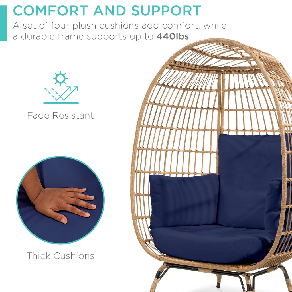 Best Choice Products Wicker Egg Chair Oversized Indoor Outdoor Patio Lounger w/ Steel Frame, 440lb Capacity - Black