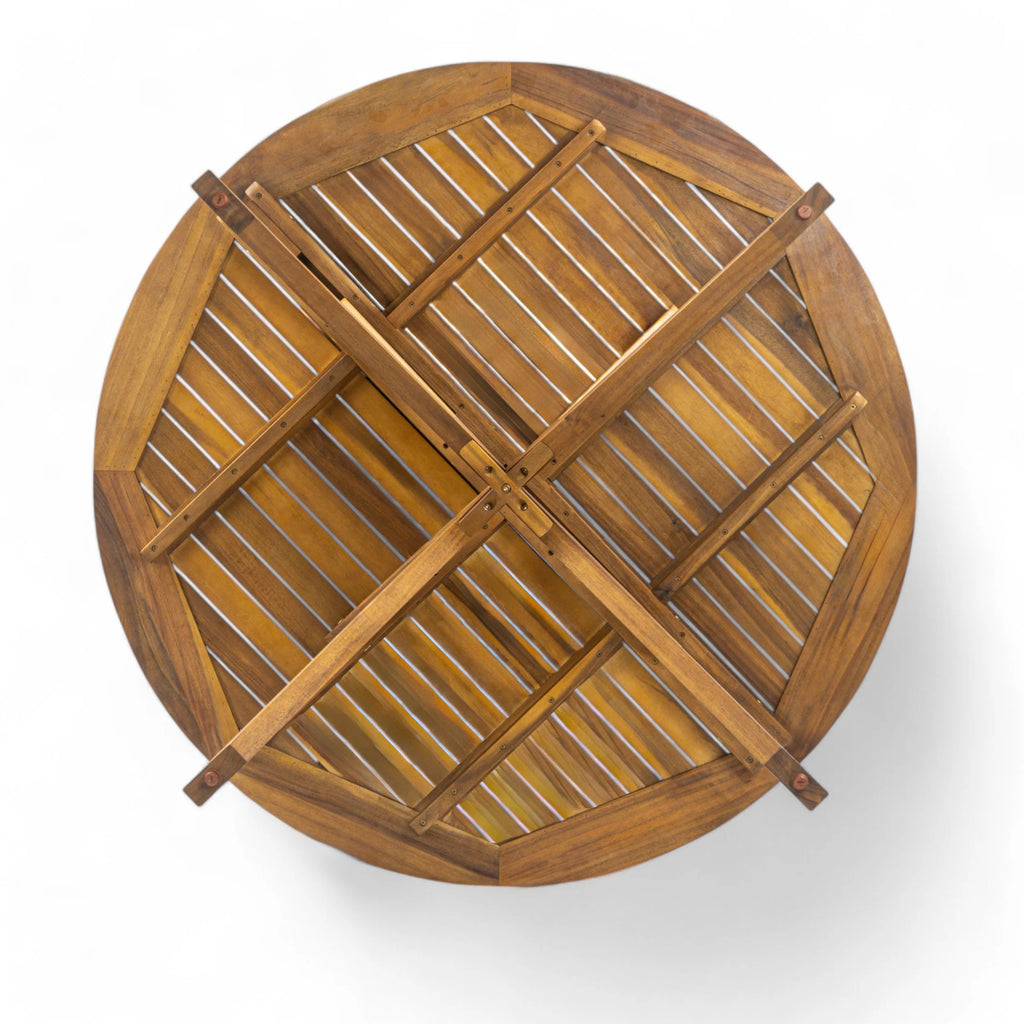 GDF Studio Brigitte Outdoor Round Acacia Wood Dining Table, Teak
