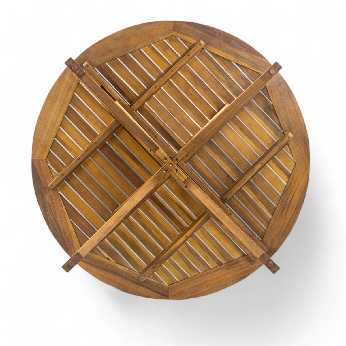 GDF Studio Brigitte Outdoor Round Acacia Wood Dining Table, Teak