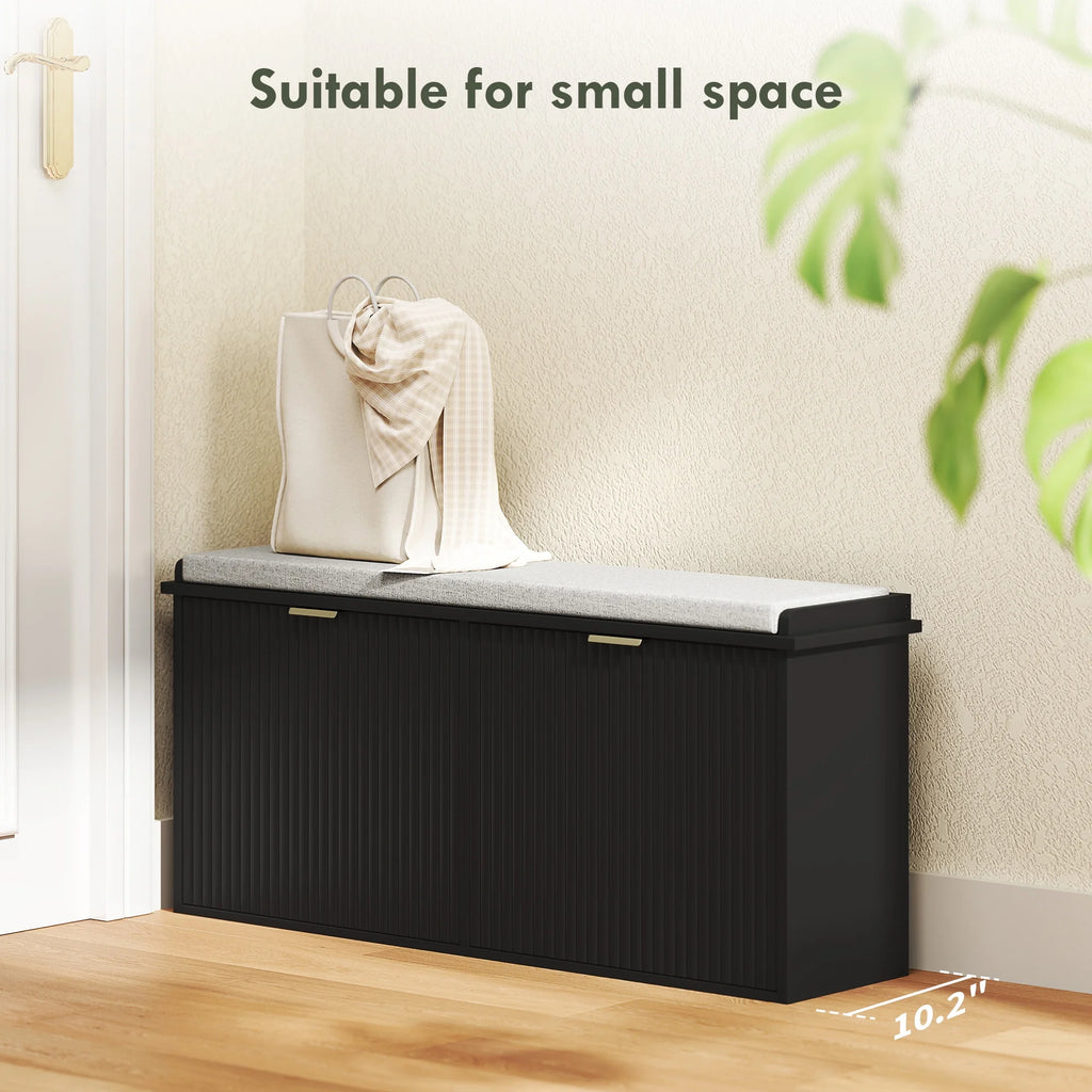 HOMCOM Shoe Bench with Padded Seat Cushion and Flip-Drawer, Entryway Bench Holds up to 529lb, 40.9x10.2x18.7 Inches, Black
