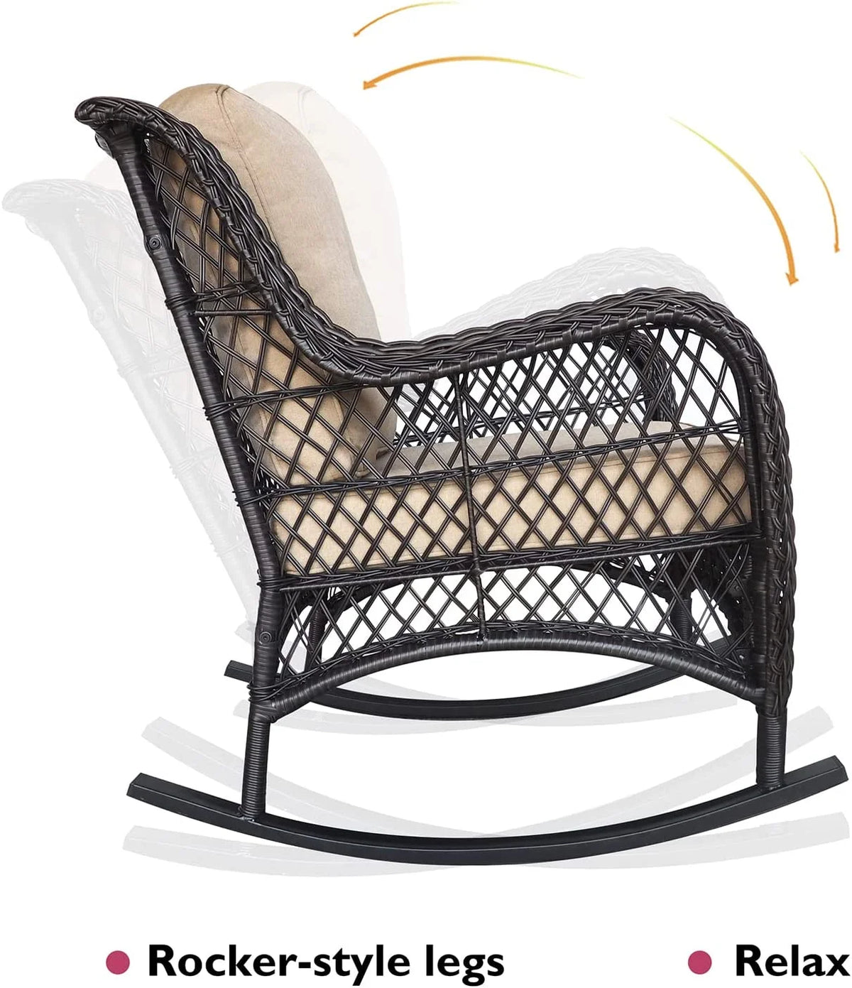 JP Outdoor 3Pcs Outdoor Wicker Rocking Porch Chairs with Coffee Table,Kahki