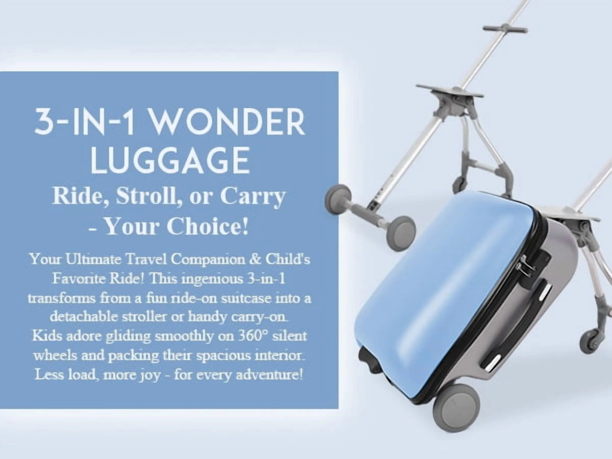 Fridtrip 20 Inch Hardside Carry on Luggage - 3-in-1 Kids Ride-on Suitcase with Spinner Wheels, Child Seat & Stroller Design, Lightweight Hard Shell Travel Luggage with Large Capacity for Family Trips