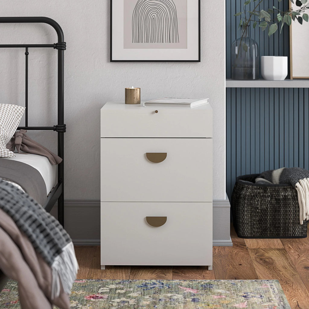 Ameriwood Home Compact 3-in-1 Vanity Set, Makeup Storage Desk & Stool, Mirror w/ LED lights & USB Charging Station, White