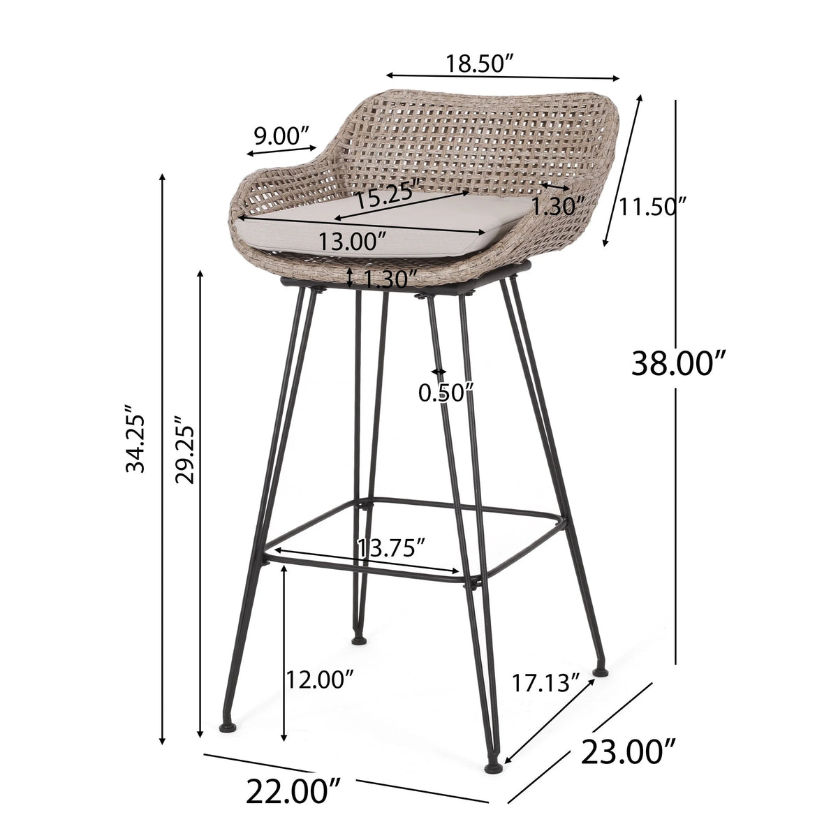 Verano Wicker and Metal Outdoor Barstools with Cushion, Set of 4, Mixed Brown and Beige