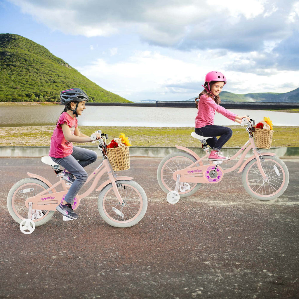 Prorider 16" Kid’s Bike with Training Wheels Adjustable Handlebar Seat Handbrake Pink