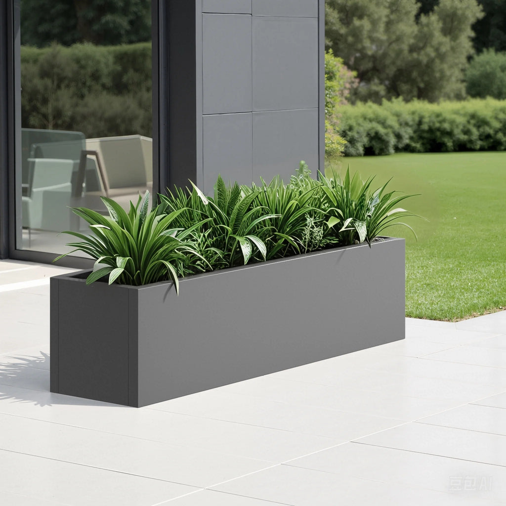 MAYEERTY 36*9*9" Gray Modern Large Rect Metal Planter Box with Drainage Hole for Outdoor Gardening & Balcony