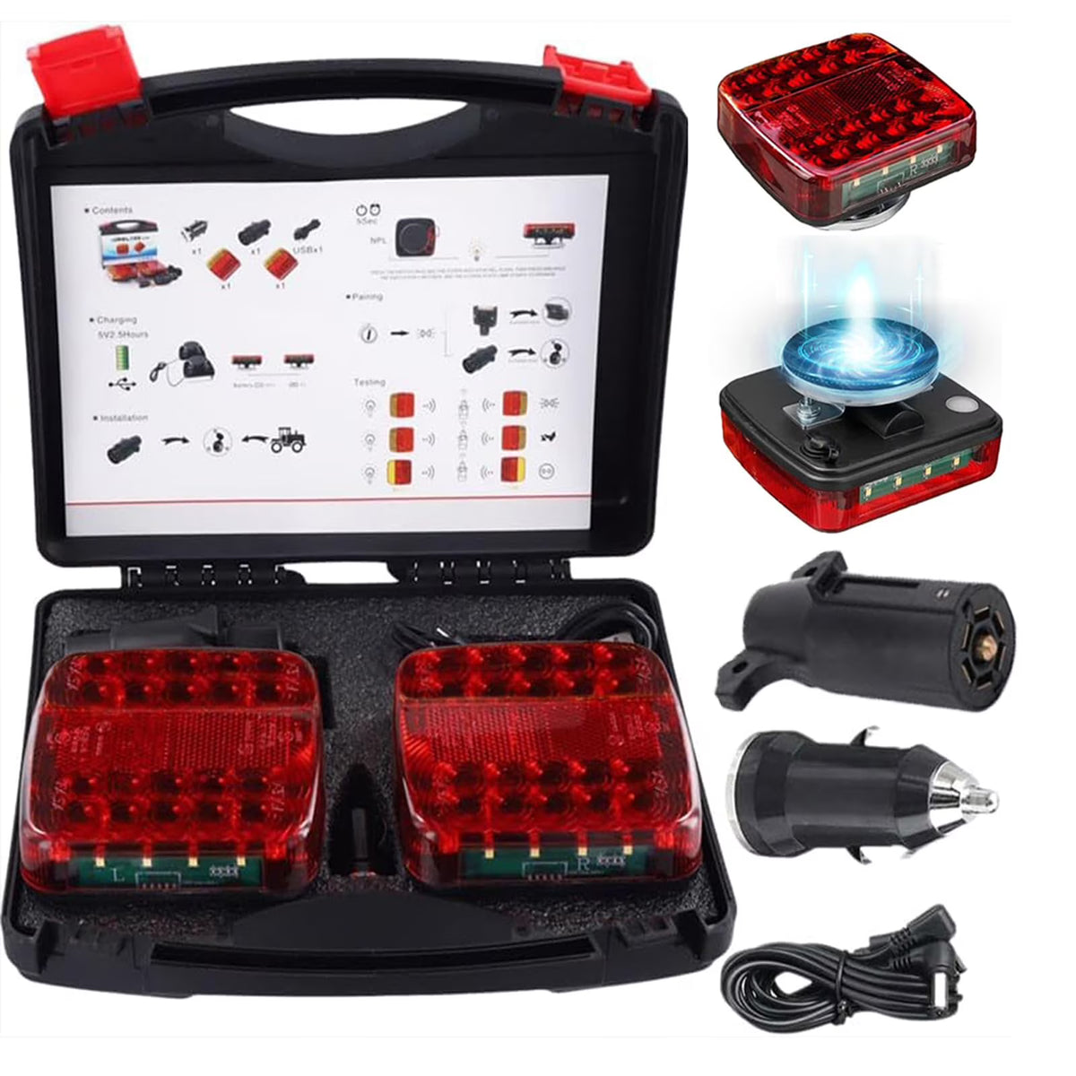 Wireless Trailer Lights Magnetic,Wireless Trailer Lights,2025 New Led Wireless Tail Lights for Trailer,Rechargeable Towing Light Kit with Powerful Suction Base for Trucks,Boat,RV,Vehicle
