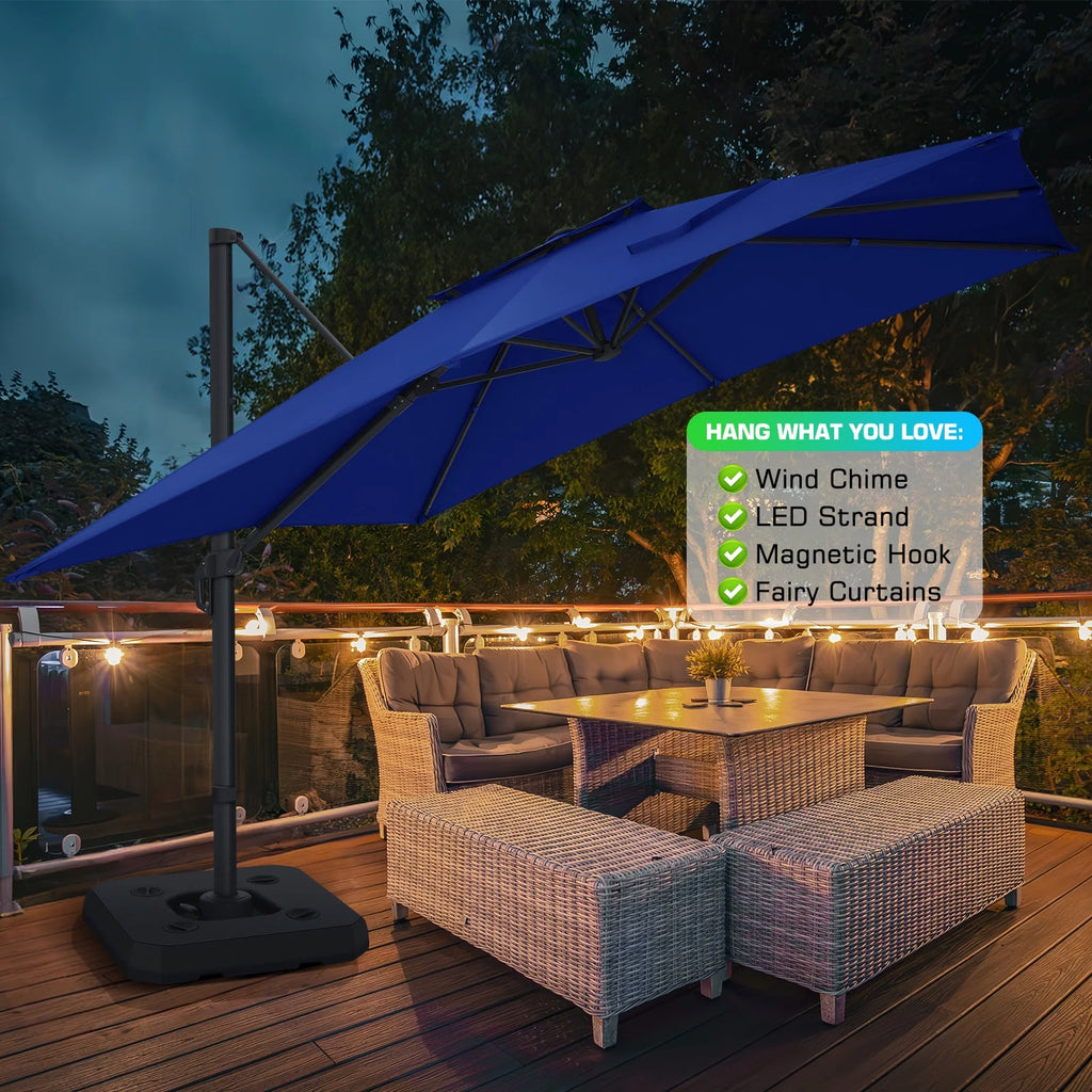 HOTEEL 10 Ft Patio Umbrella Outdoor Cantilever Square Umbrella Aluminum Offset Umbrella with Base, 360° Rotation，Gray